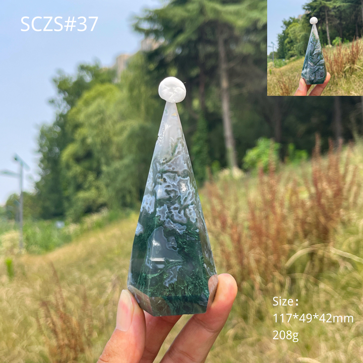 Unique,Natural Moss Agate Diamond Tower Crystal