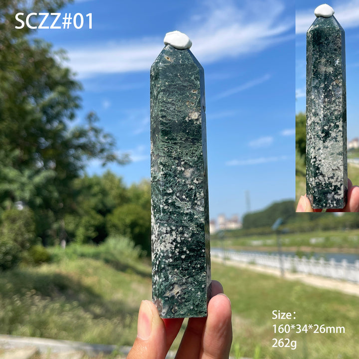 Unique,Natural Crystal Delicate Moss Agate Point