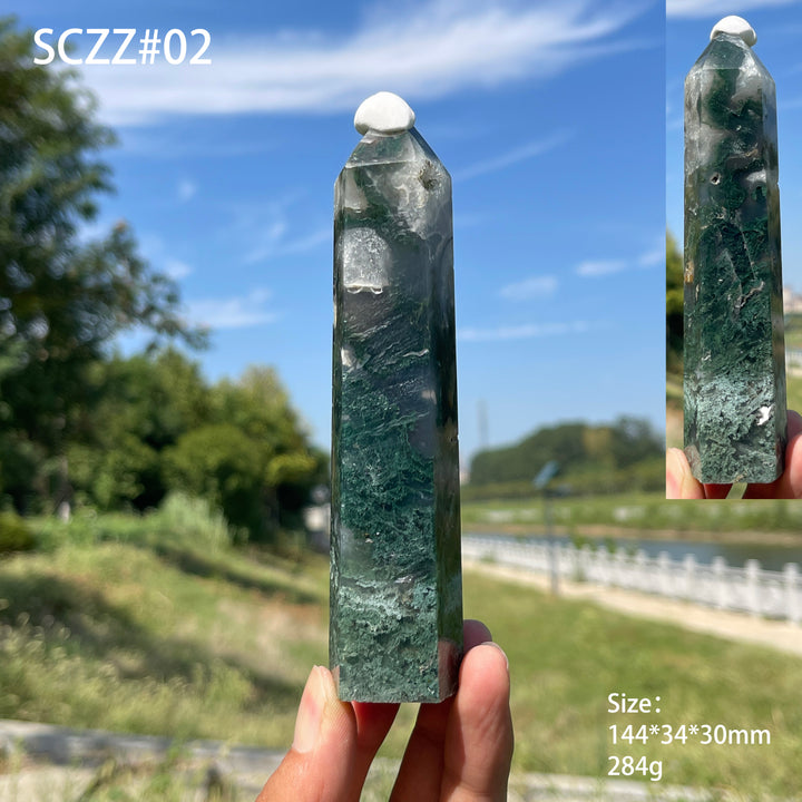 Unique,Natural Crystal Delicate Moss Agate Point