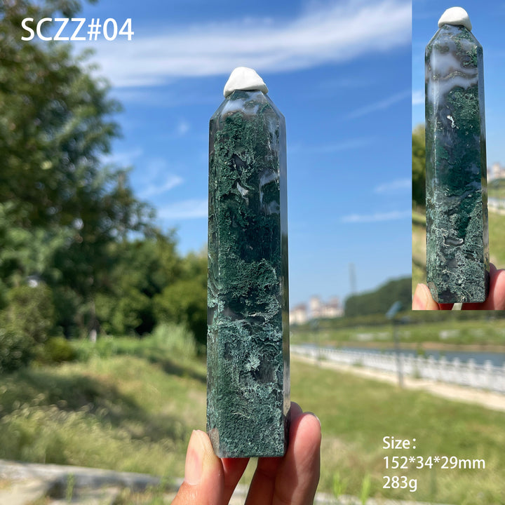 Unique,Natural Crystal Delicate Moss Agate Point