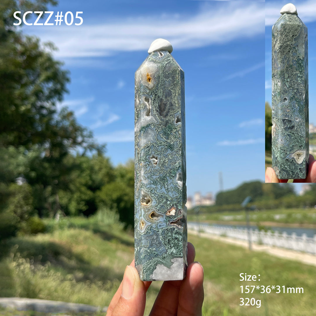 Unique,Natural Crystal Delicate Moss Agate Point