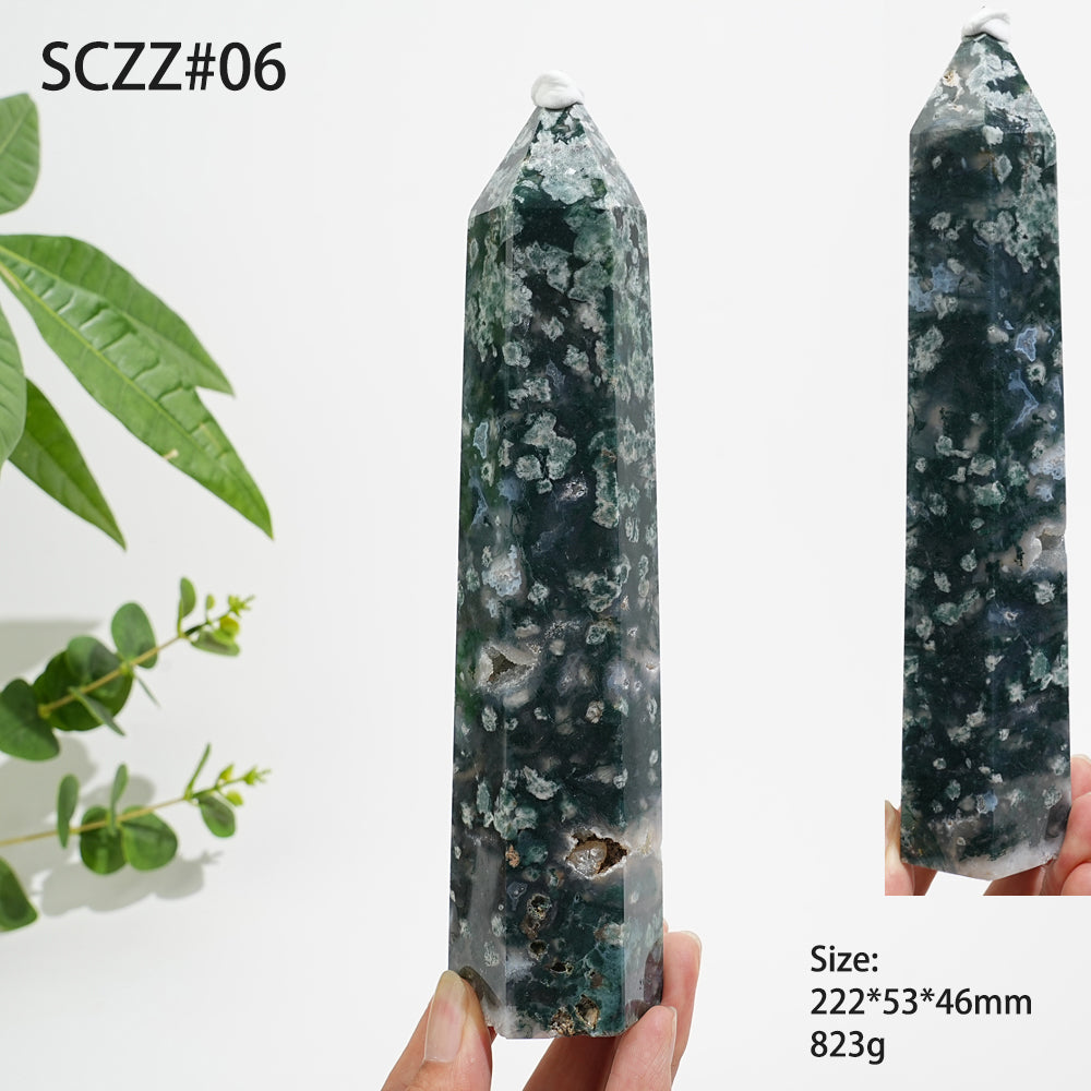 Unique,Natural Crystal Moss Agate Calcite Point