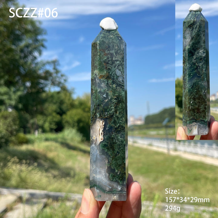 Unique,Natural Crystal Delicate Moss Agate Point