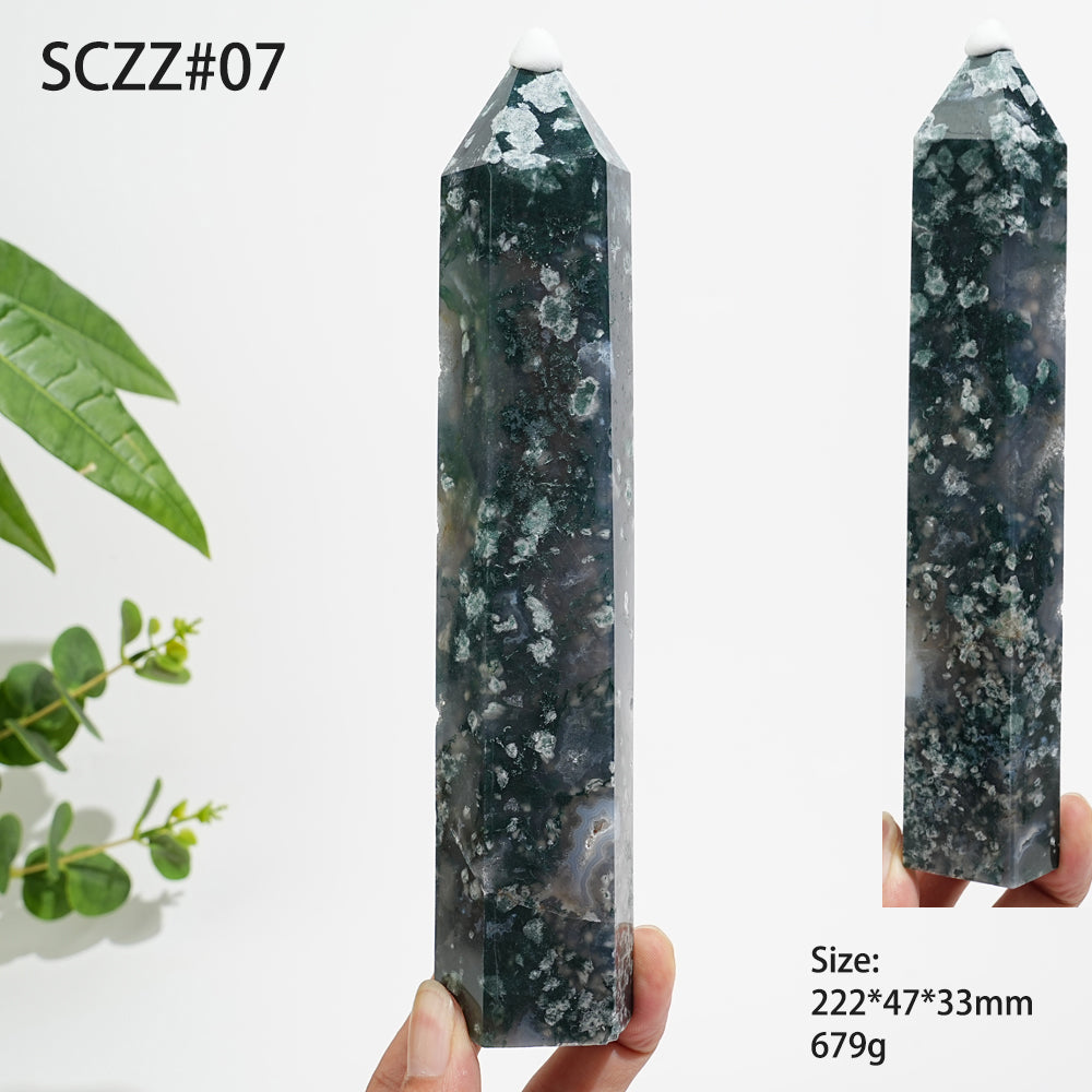 Unique,Natural Crystal Moss Agate Calcite Point