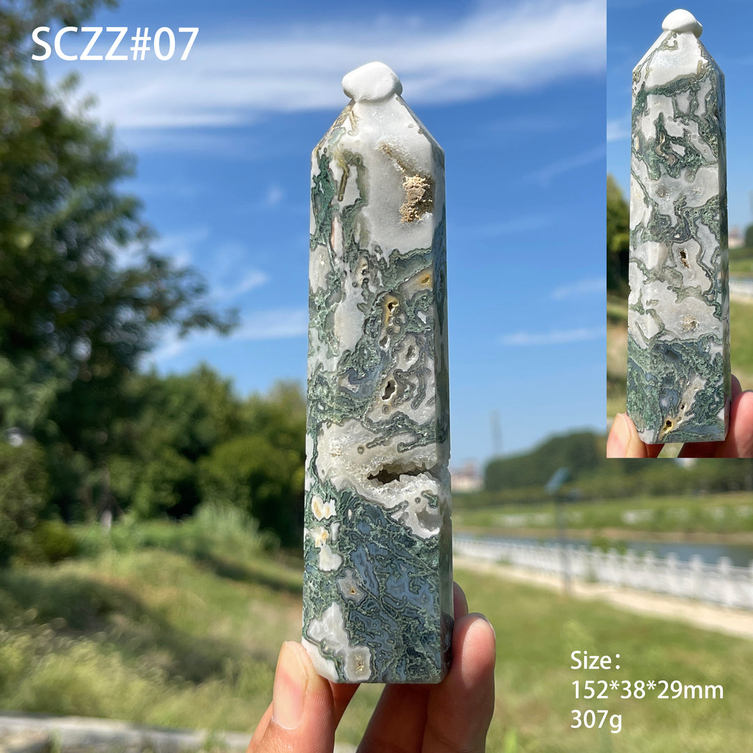 Unique,Natural Crystal Delicate Moss Agate Point