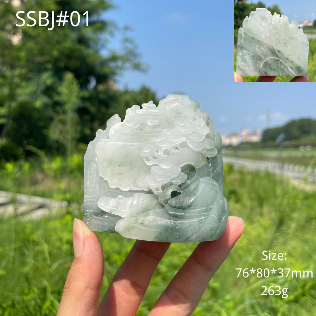 Unique,Natural African Green Jade Crystal Landscape Carving