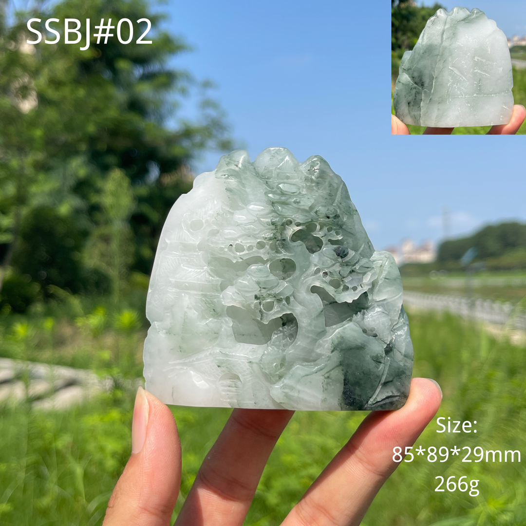 Unique,Natural African Green Jade Crystal Landscape Carving