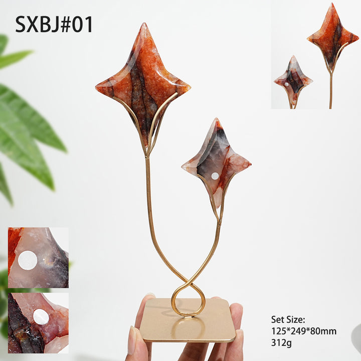 Unique,A Slightly Imperfect Natural Crystal Twin Star Carving With Stand