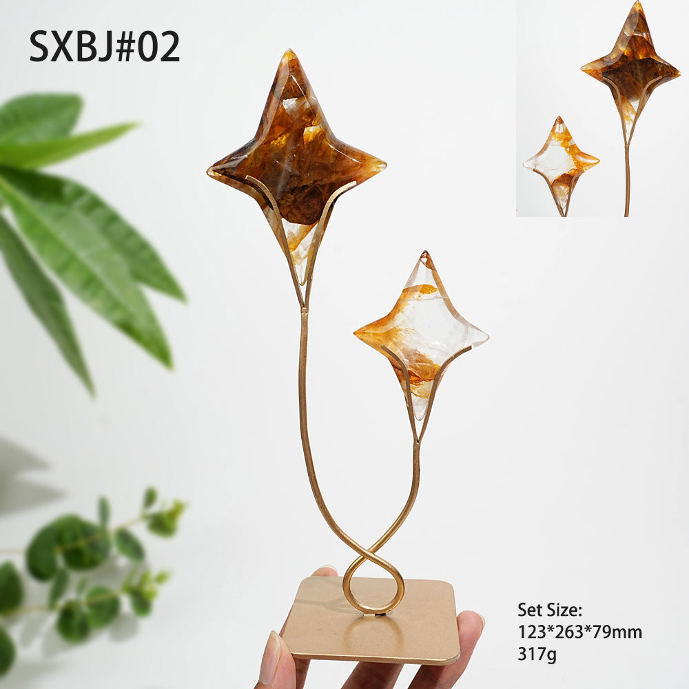 Unique,A Slightly Imperfect Natural Crystal Twin Star Carving With Stand