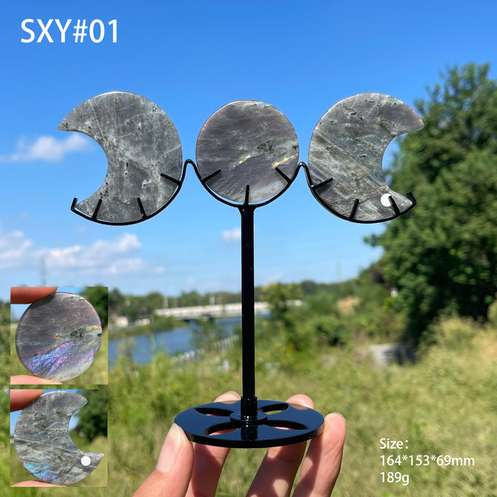 Unique,A Slightly Imperfect Natural Crystal Triple Moon With Stand