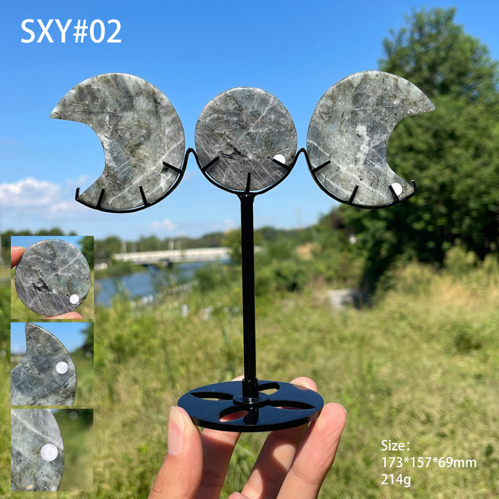 Unique,A Slightly Imperfect Natural Crystal Triple Moon With Stand