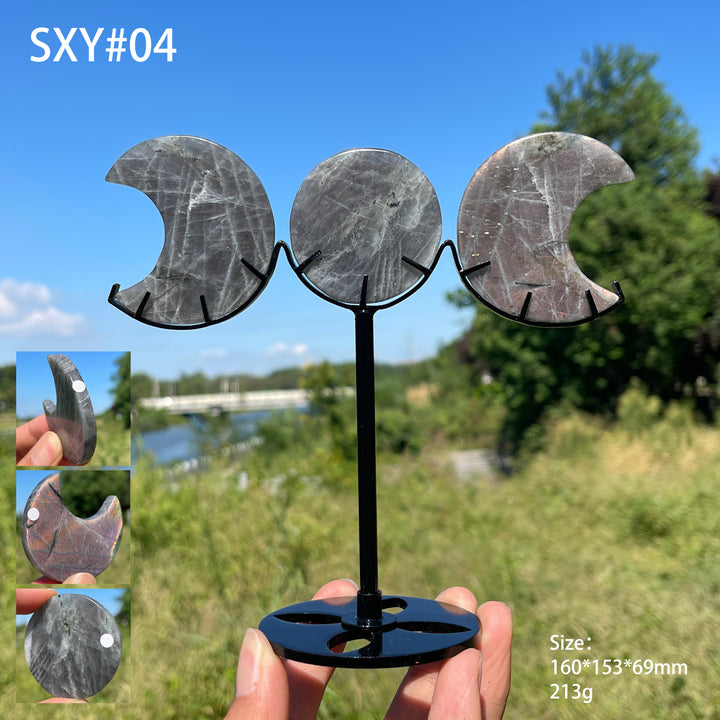 Unique,A Slightly Imperfect Natural Crystal Triple Moon With Stand