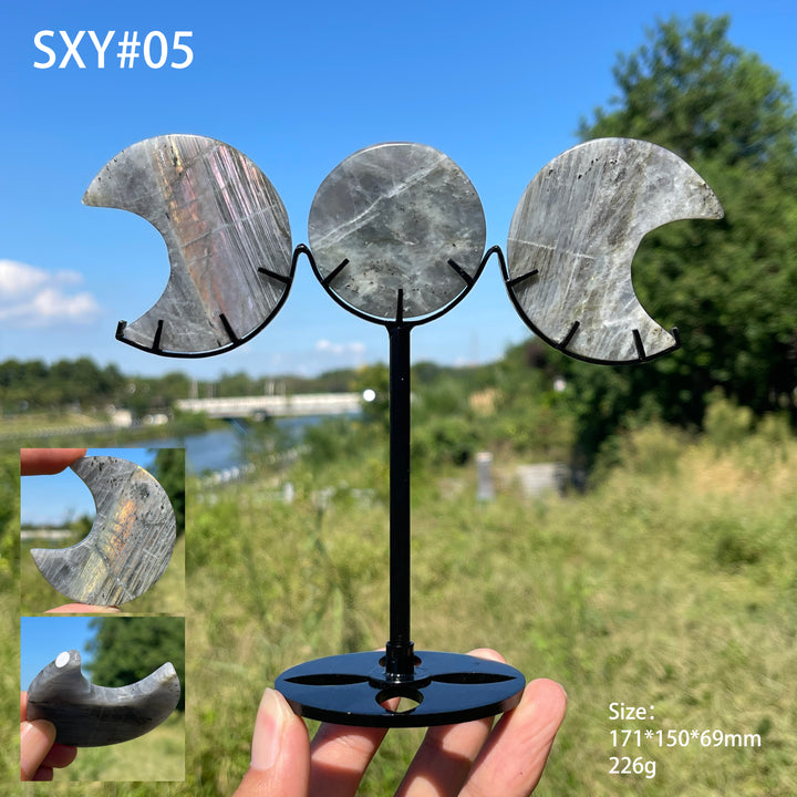 Unique,A Slightly Imperfect Natural Crystal Triple Moon With Stand