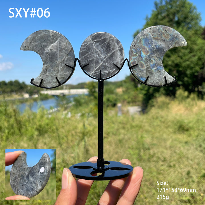 Unique,A Slightly Imperfect Natural Crystal Triple Moon With Stand