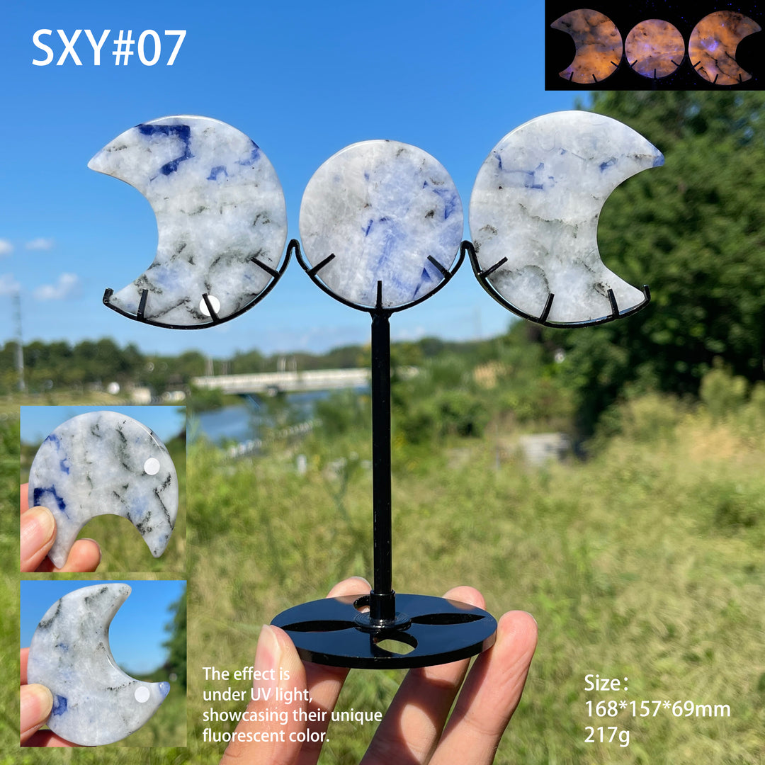 Unique,A Slightly Imperfect Natural Crystal Triple Moon With Stand