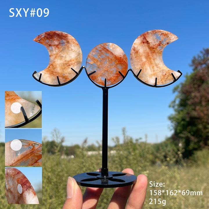 Unique,A Slightly Imperfect Natural Crystal Triple Moon With Stand