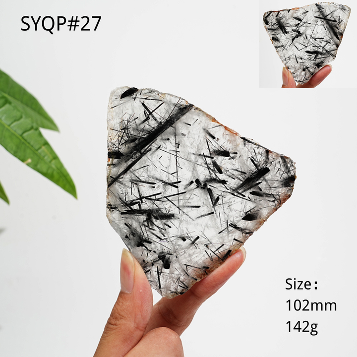 Unique,Natural Crystal Black Tourmaline In Quartz Slice