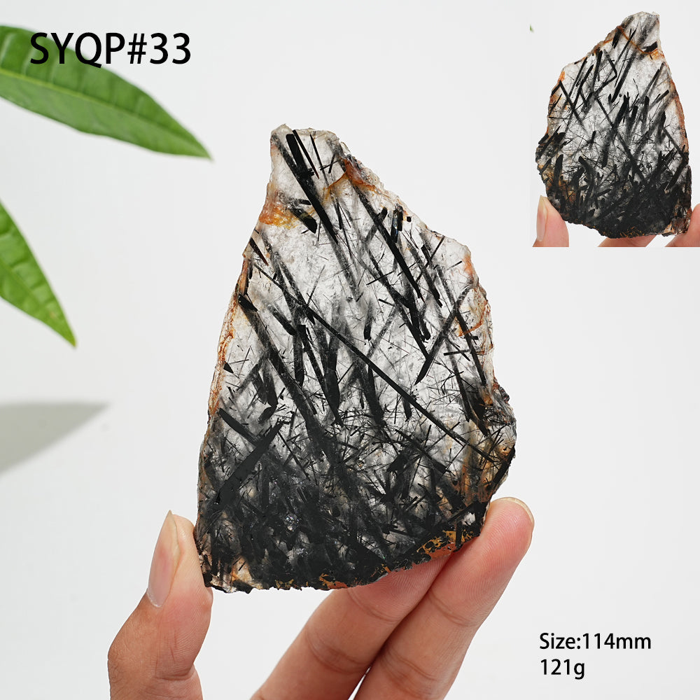 Unique,Natural Crystal Black Tourmaline In Quartz Slice