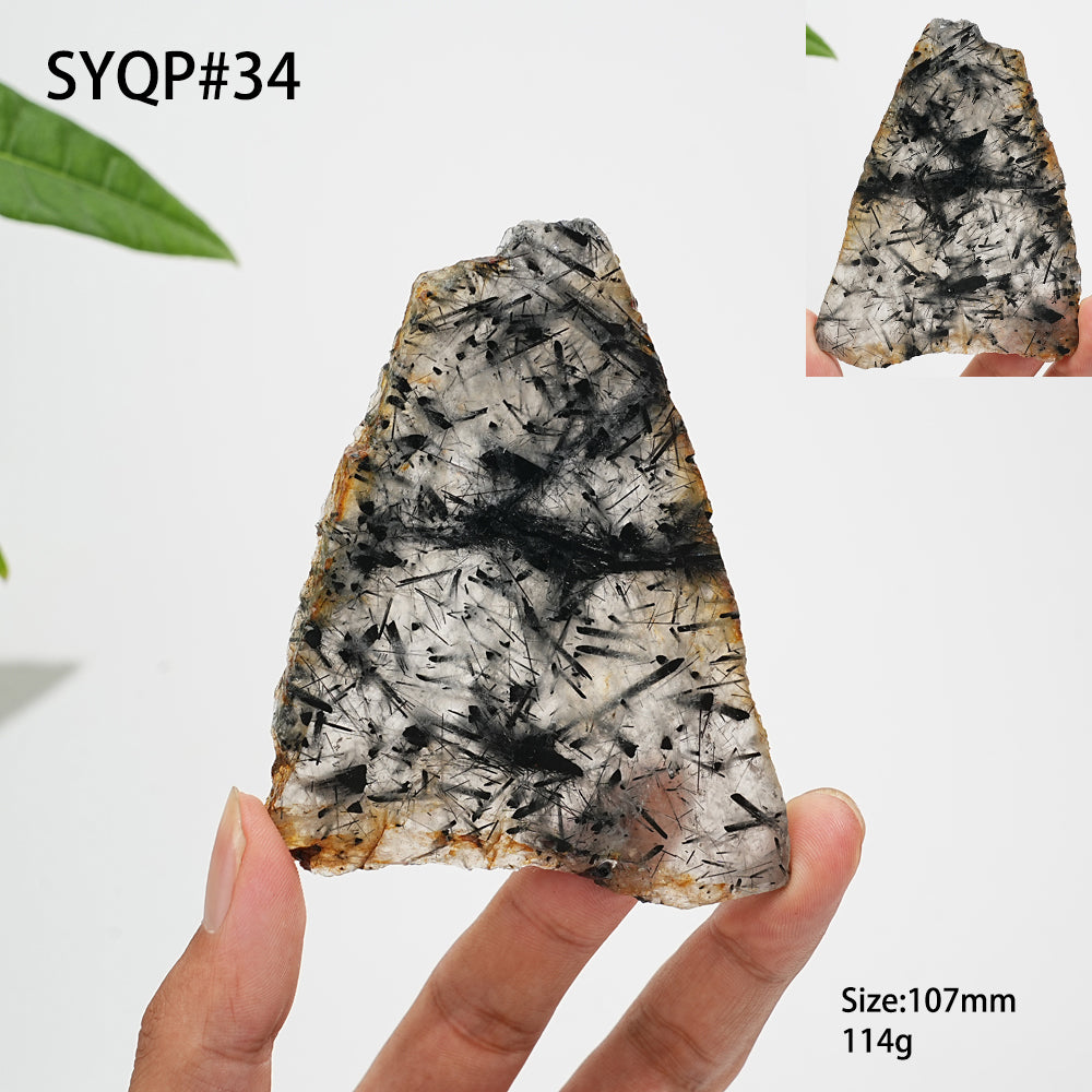 Unique,Natural Crystal Black Tourmaline In Quartz Slice