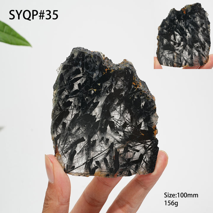 Unique,Natural Crystal Black Tourmaline In Quartz Slice