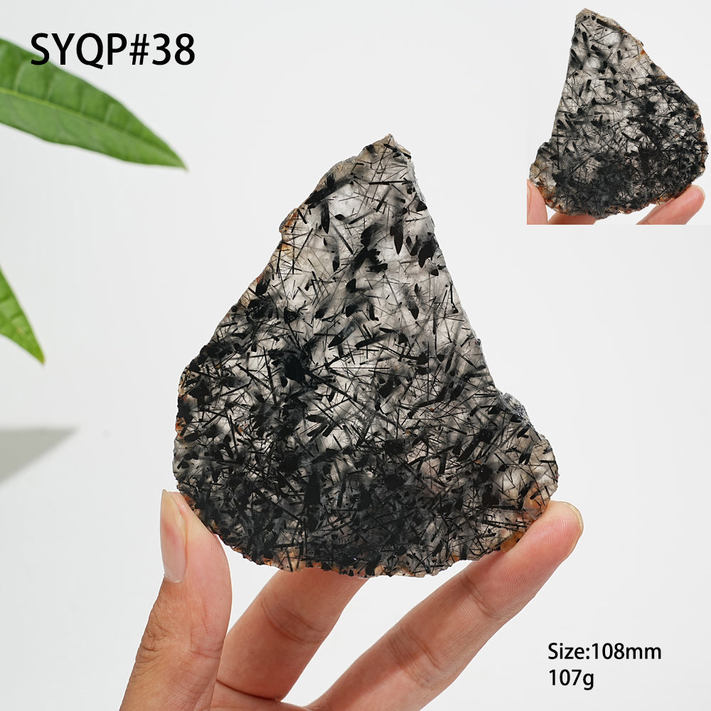 Unique,Natural Crystal Black Tourmaline In Quartz Slice