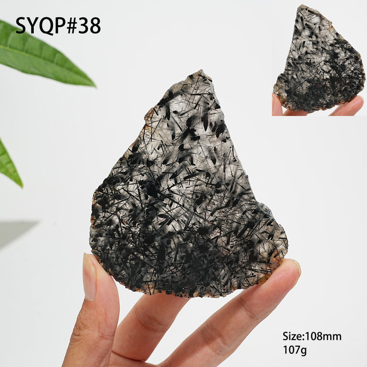 Unique,Natural Crystal Black Tourmaline In Quartz Slice