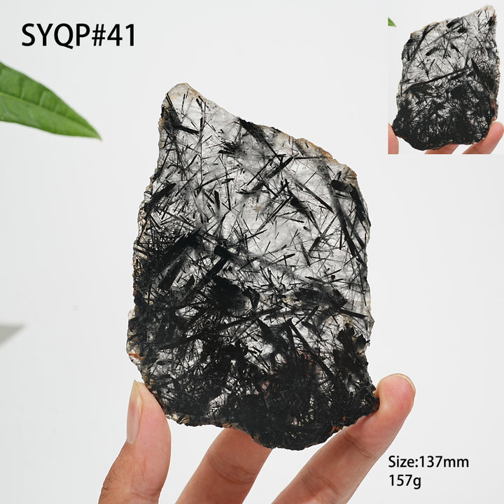 Unique,Natural Crystal Black Tourmaline In Quartz Slice