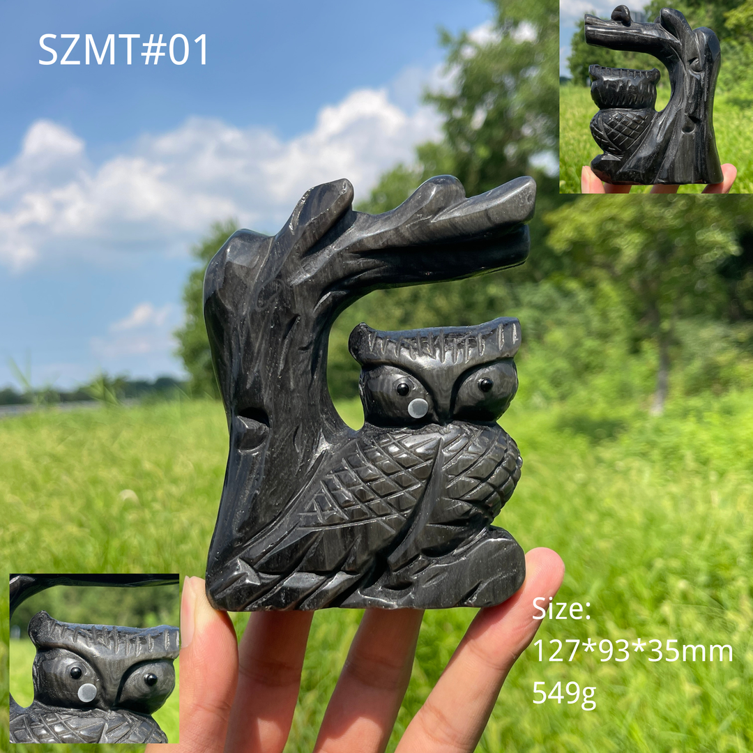 Unique,A Slightly Imperfect Natural Crystal Wise Owl On Tree Branch Carving