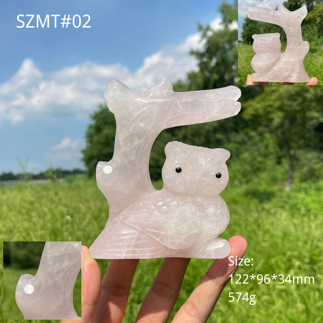 Unique,A Slightly Imperfect Natural Crystal Wise Owl On Tree Branch Carving