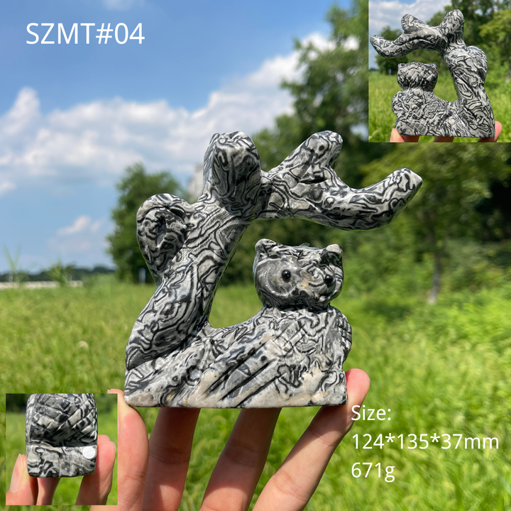 Unique,A Slightly Imperfect Natural Crystal Wise Owl On Tree Branch Carving