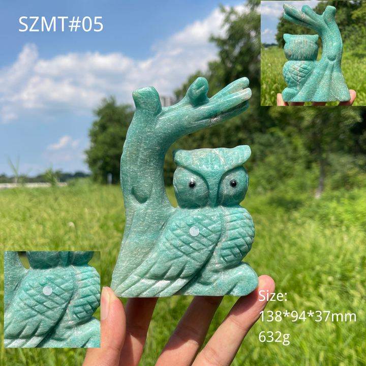 Unique,A Slightly Imperfect Natural Crystal Wise Owl On Tree Branch Carving