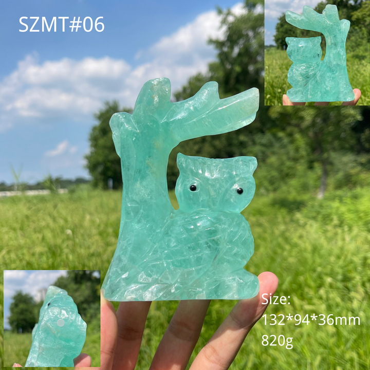 Unique,A Slightly Imperfect Natural Crystal Wise Owl On Tree Branch Carving