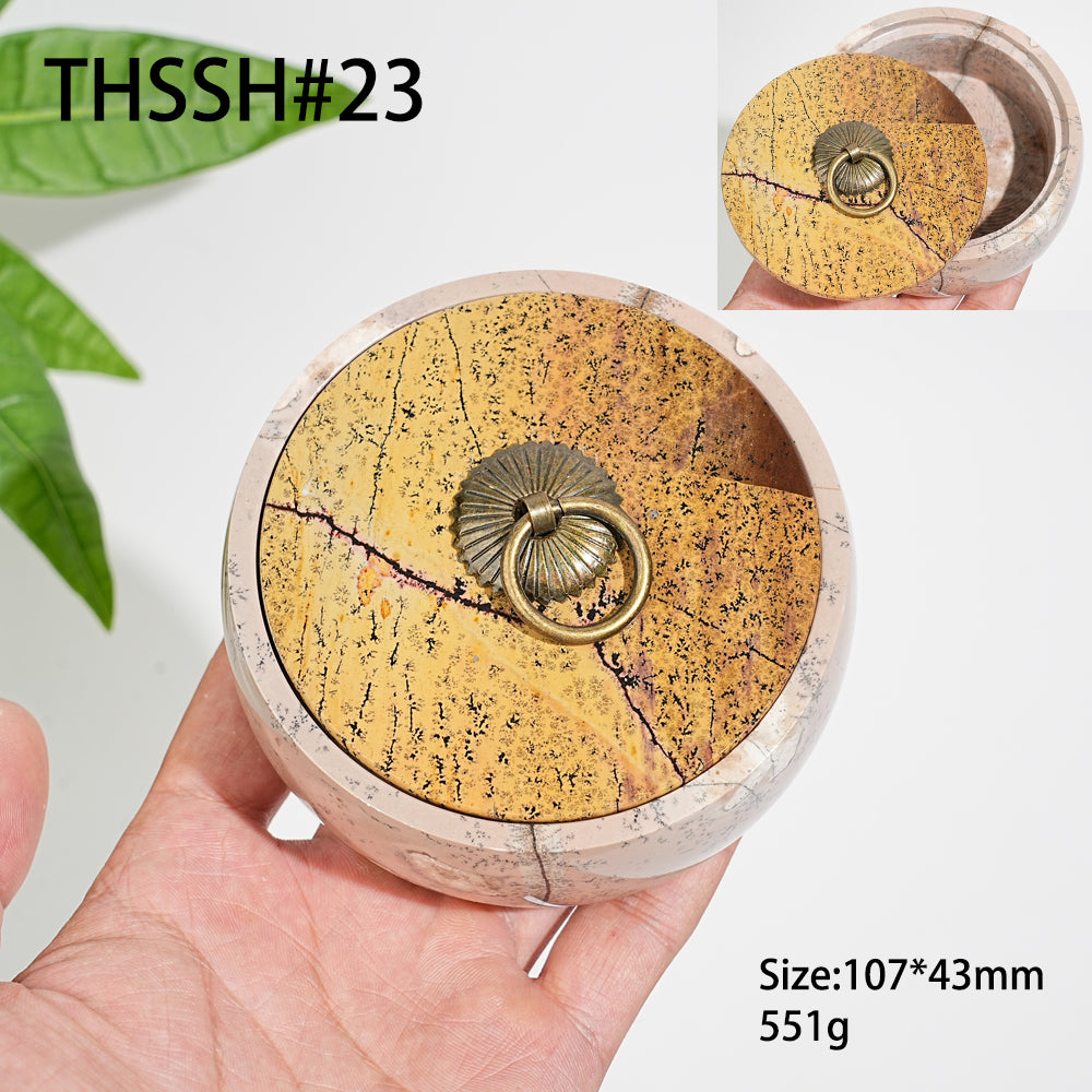 Unique,Natural Artisan Picture Jasper Trinket Box