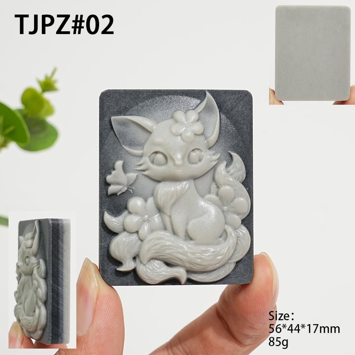 Unique,Natural TaiJi Stone Nine‑Tailed Fox With Butterfly