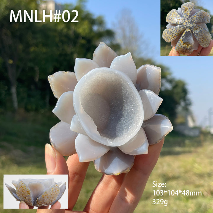 Unique,Natural Crystal Carving Agate Geode Lotus