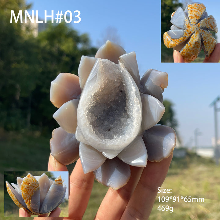 Unique,Natural Crystal Carving Agate Geode Lotus