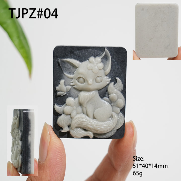 Unique,Natural TaiJi Stone Nine‑Tailed Fox With Butterfly