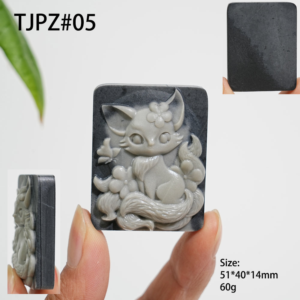 Unique,Natural TaiJi Stone Nine‑Tailed Fox With Butterfly