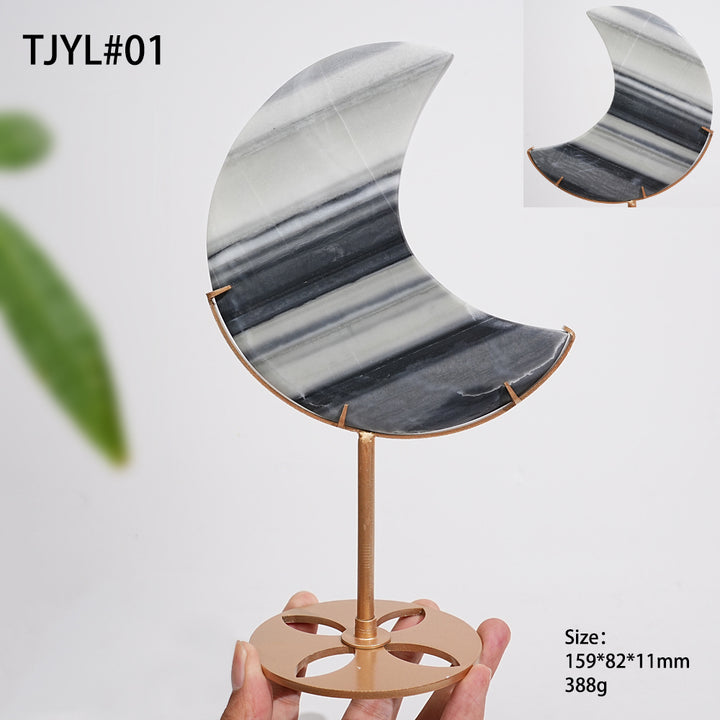 Unique,Natural Crystal TaiJi Stone Moon With Stand