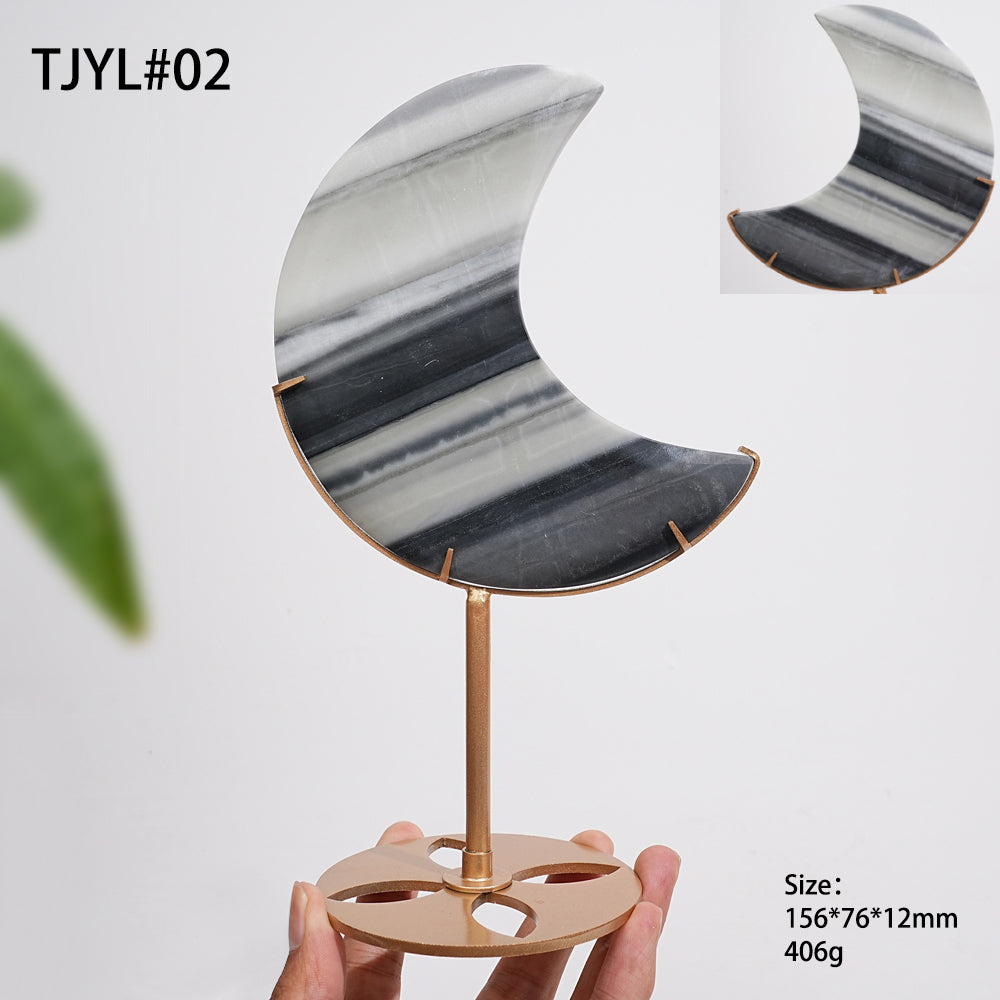 Unique,Natural Crystal TaiJi Stone Moon With Stand