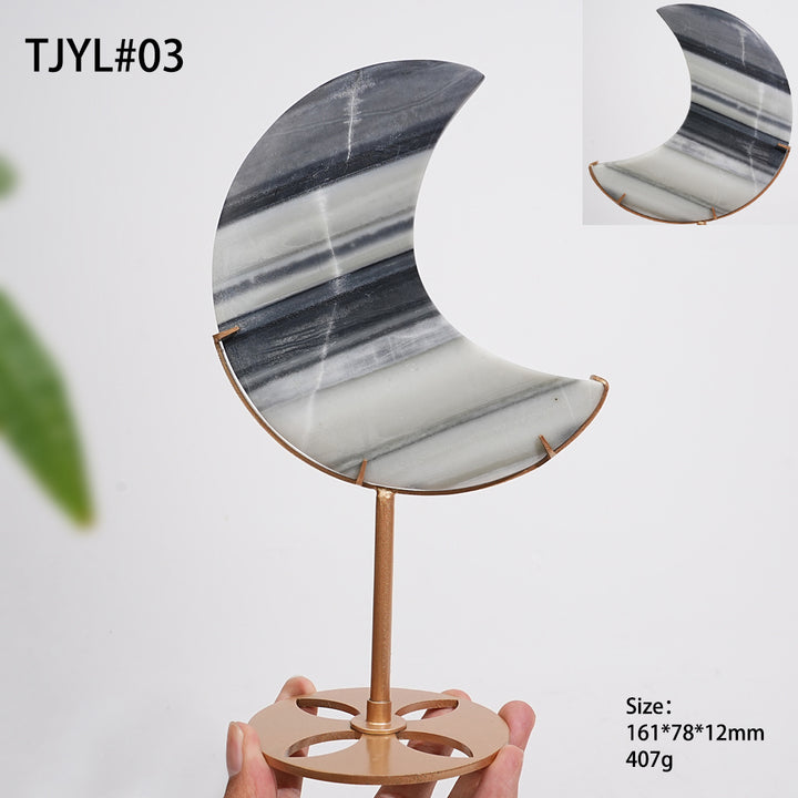 Unique,Natural Crystal TaiJi Stone Moon With Stand
