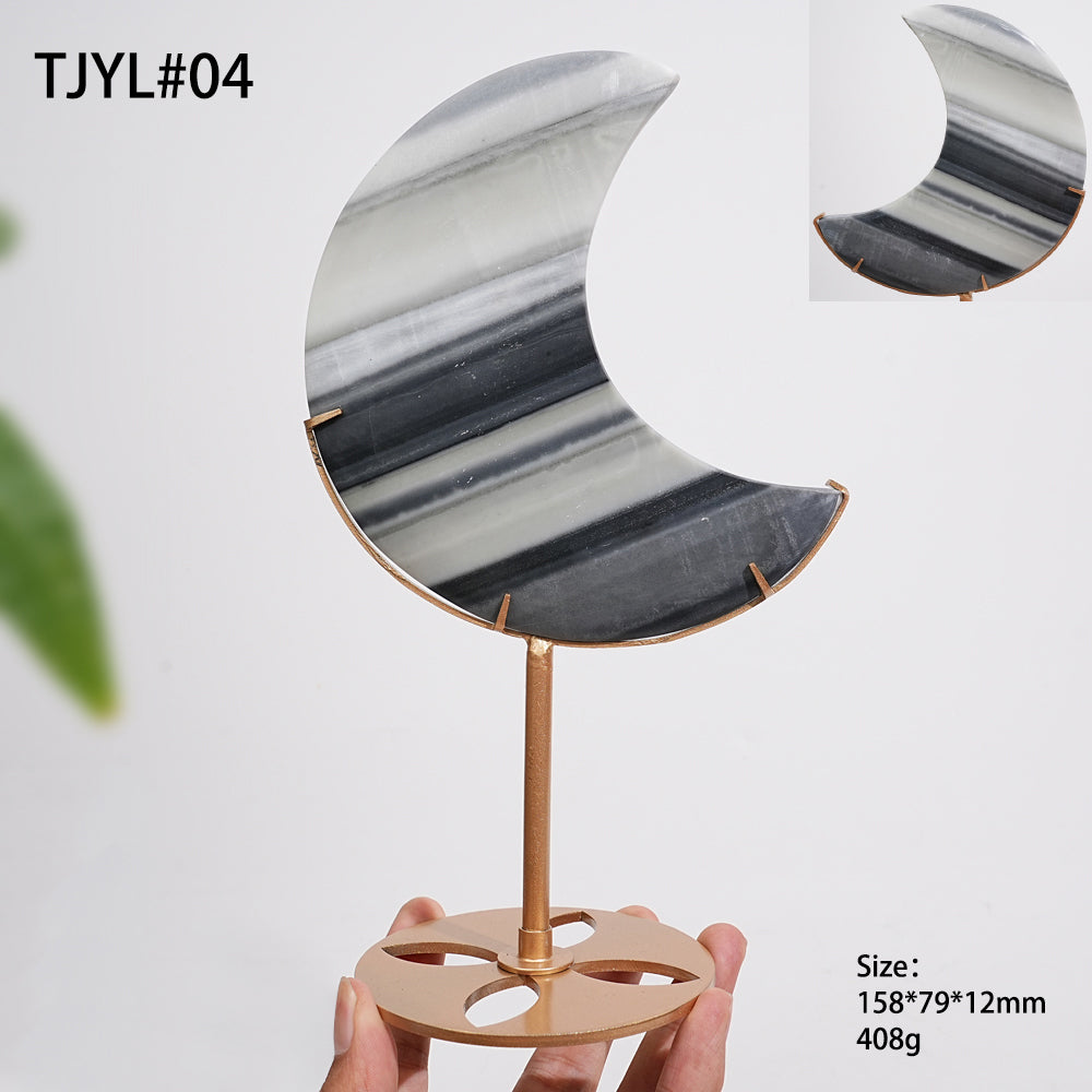 Unique,Natural Crystal TaiJi Stone Moon With Stand