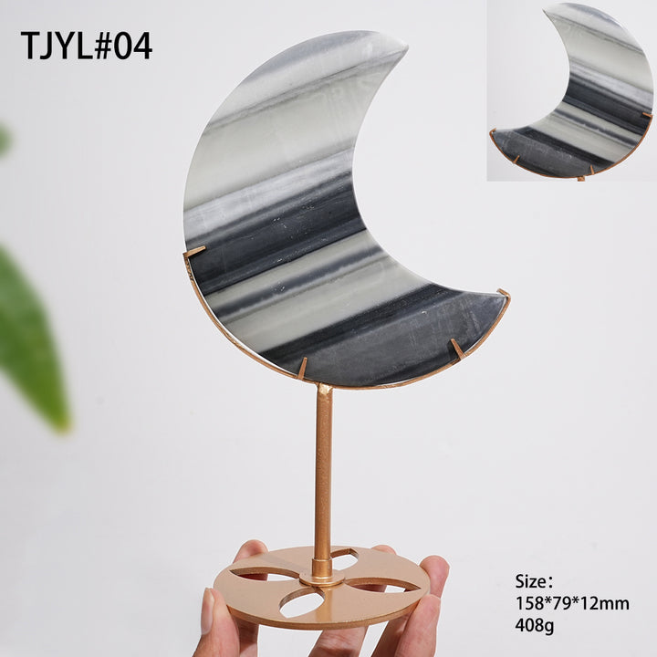 Unique,Natural Crystal TaiJi Stone Moon With Stand