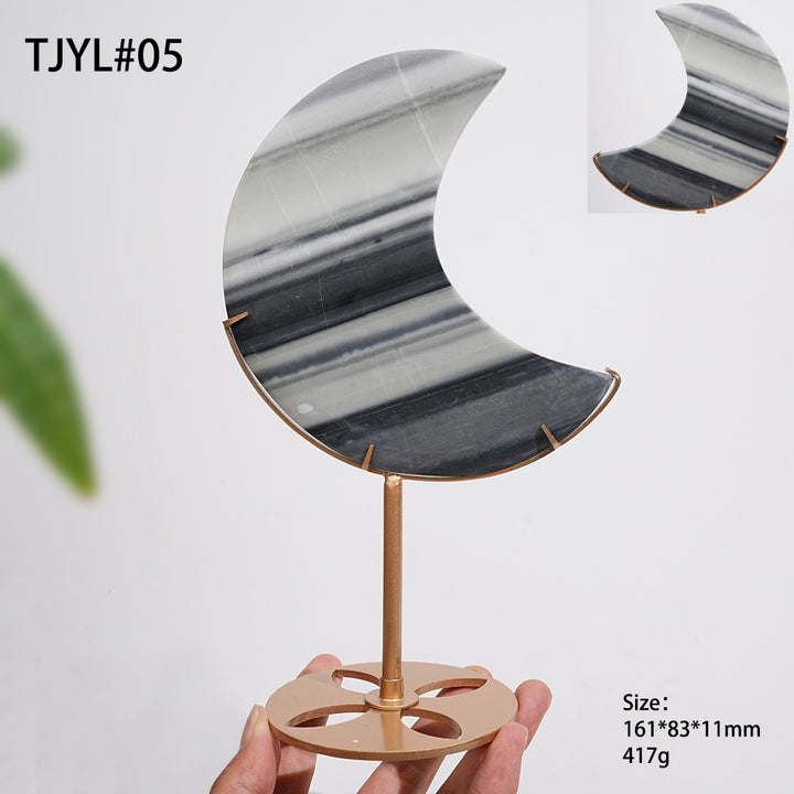 Unique,Natural Crystal TaiJi Stone Moon With Stand