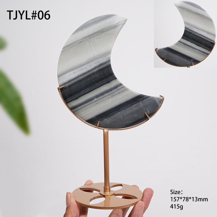 Unique,Natural Crystal TaiJi Stone Moon With Stand