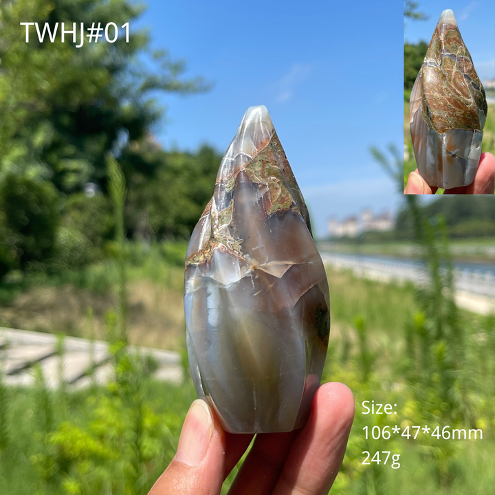 Unique,Natural Crystal Banded Agate Torch Ornament
