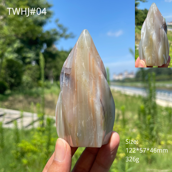 Unique,Natural Crystal Banded Agate Torch Ornament