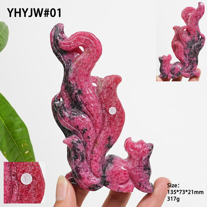 Unique,A Slightly Imperfect Natural Rhodonite In Quartz Nine-Tailed Fox