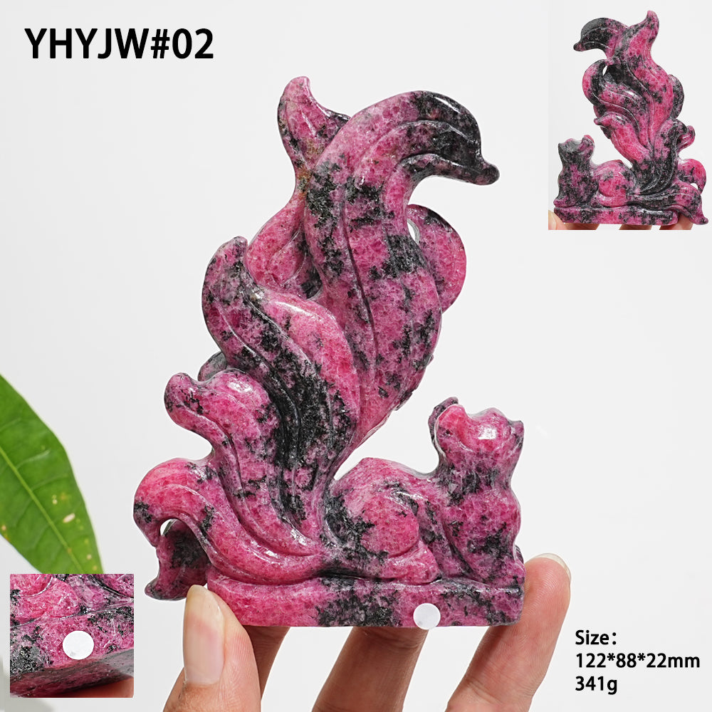 Unique,A Slightly Imperfect Natural Rhodonite In Quartz Nine-Tailed Fox