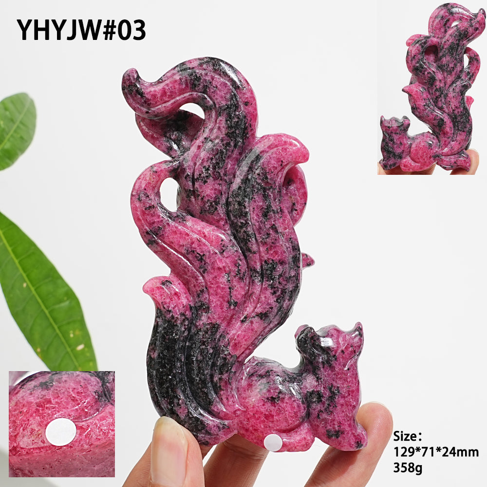 Unique,A Slightly Imperfect Natural Rhodonite In Quartz Nine-Tailed Fox